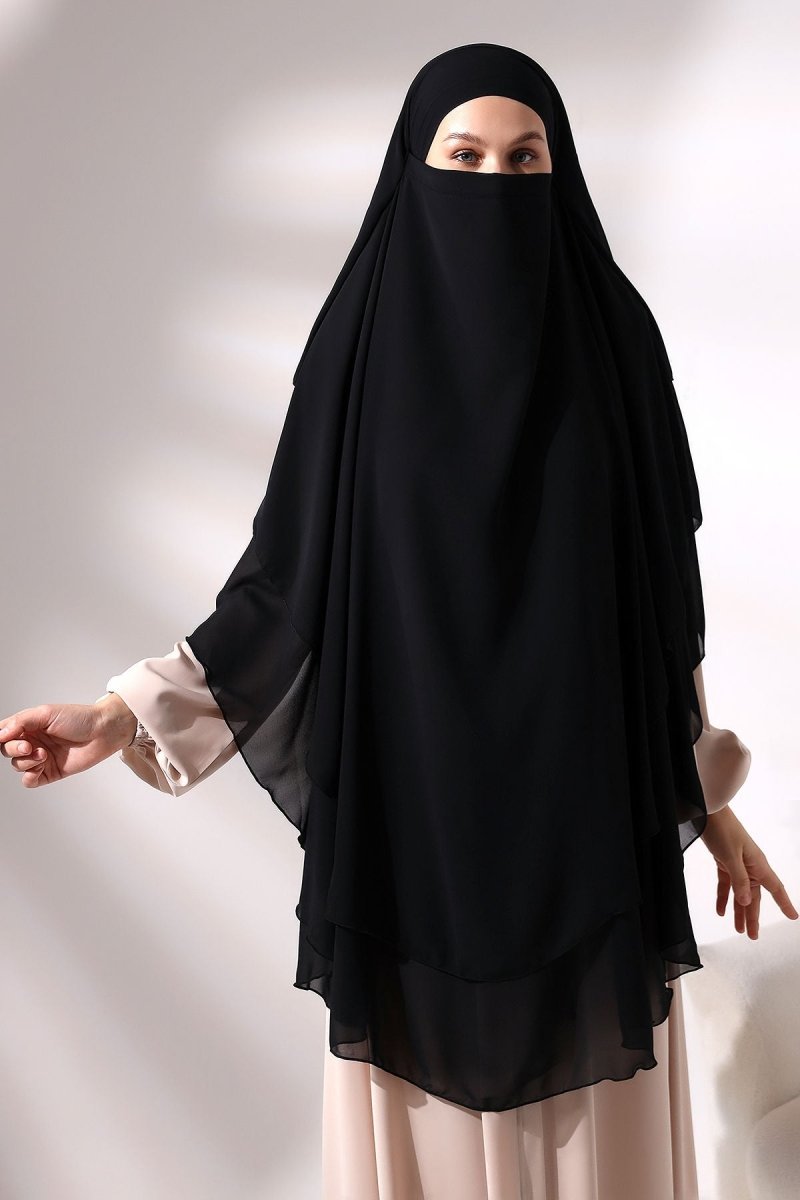Three - Layered Niqab - Style Long Chiffon Hijab – Modest Sufle Scarf - ihvan