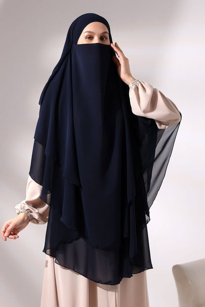 Three - Layered Niqab - Style Long Chiffon Hijab – Modest Sufle Scarf - ihvan