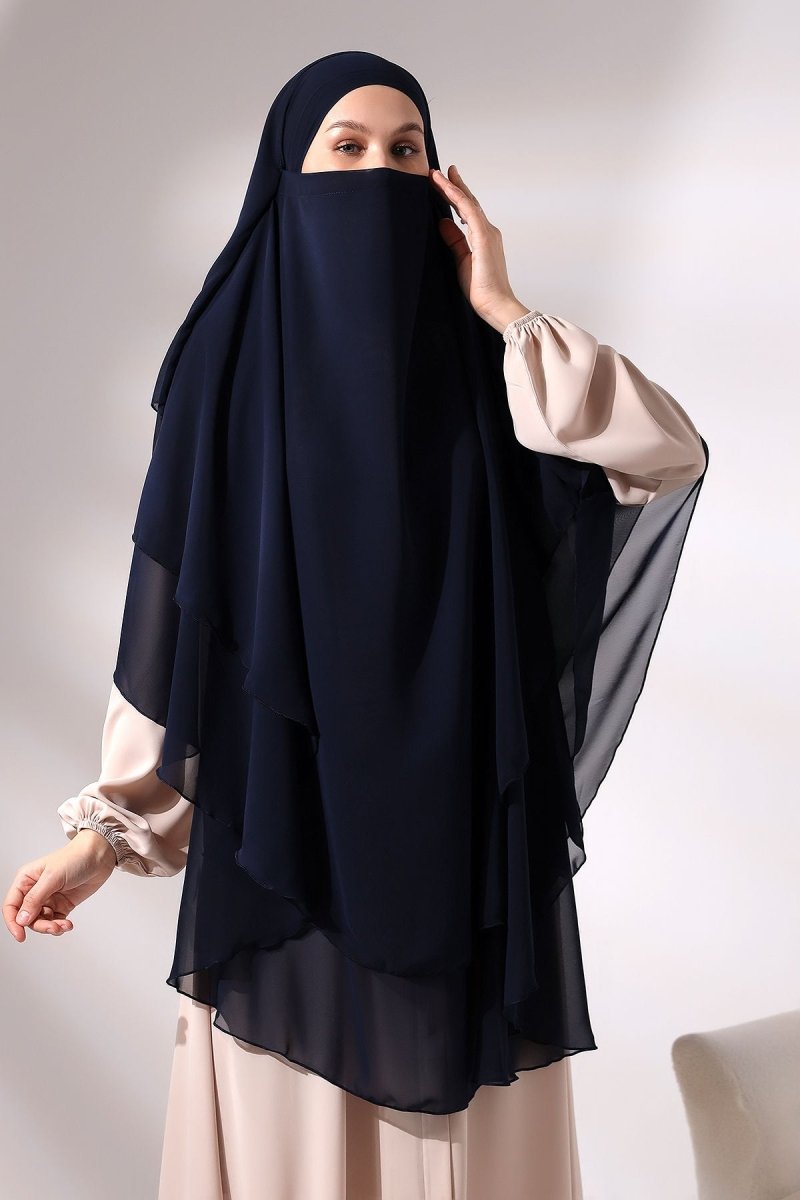 Three - Layered Niqab - Style Long Chiffon Hijab – Modest Sufle Scarf - ihvan
