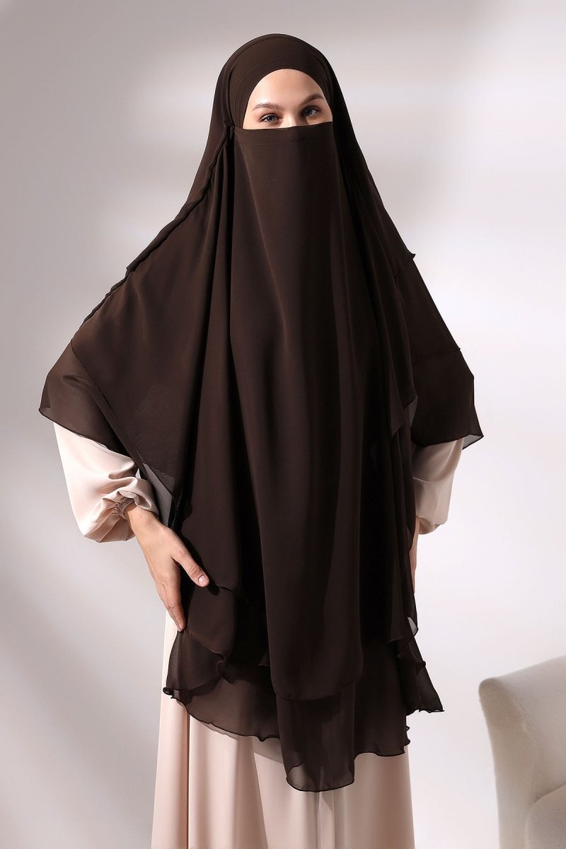 Three - Layered Niqab - Style Long Chiffon Hijab – Modest Sufle Scarf - ihvan