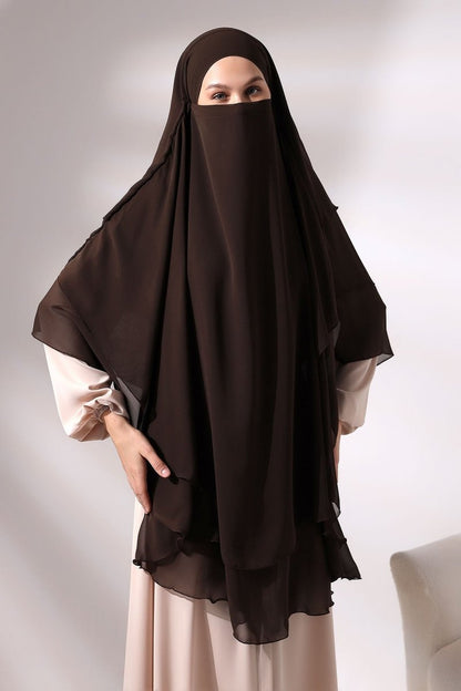 Three - Layered Niqab - Style Long Chiffon Hijab – Modest Sufle Scarf - ihvan