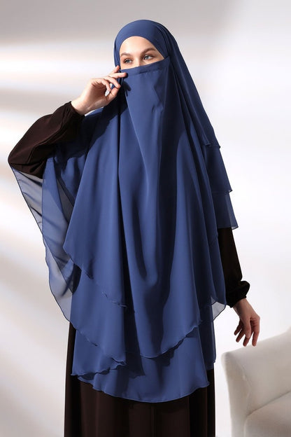 Three - Layered Niqab - Style Long Chiffon Hijab – Modest Sufle Scarf - ihvan