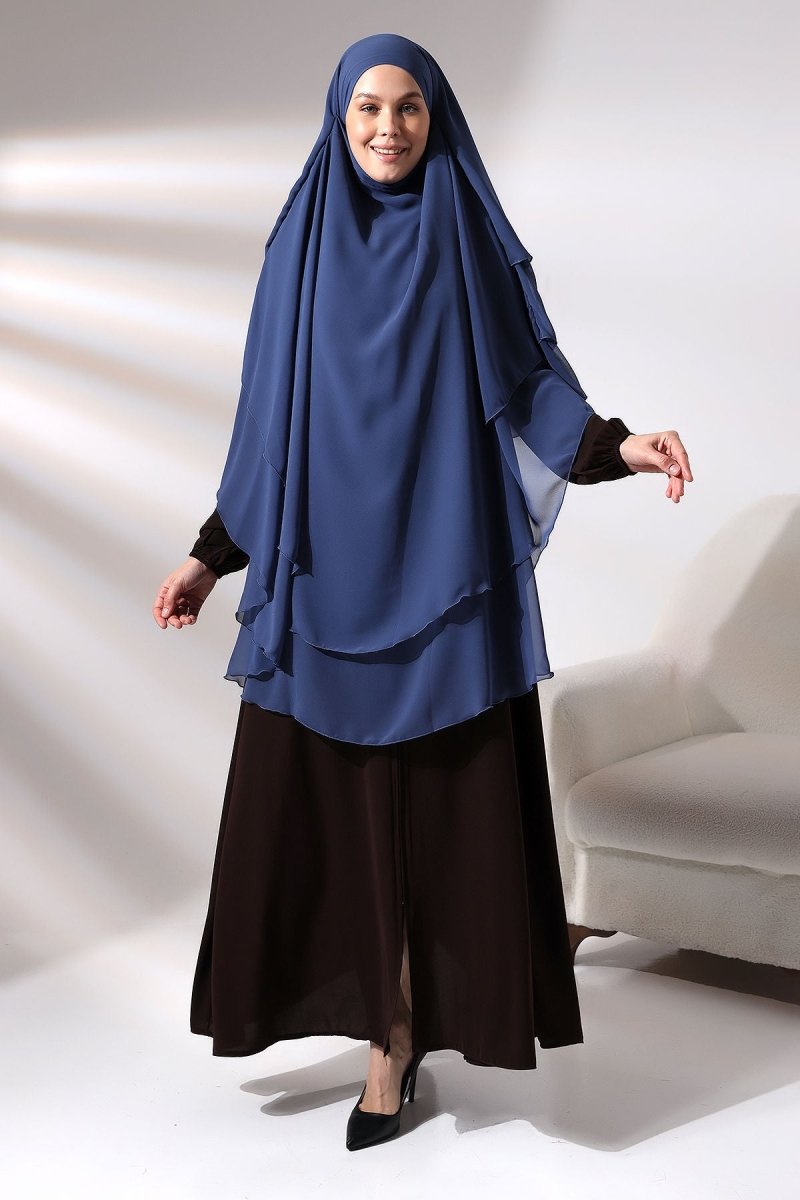 Three - Layered Niqab - Style Long Chiffon Hijab – Modest Sufle Scarf - ihvan