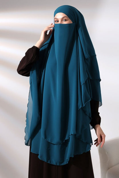 Three - Layered Niqab - Style Long Chiffon Hijab – Modest Sufle Scarf - ihvan