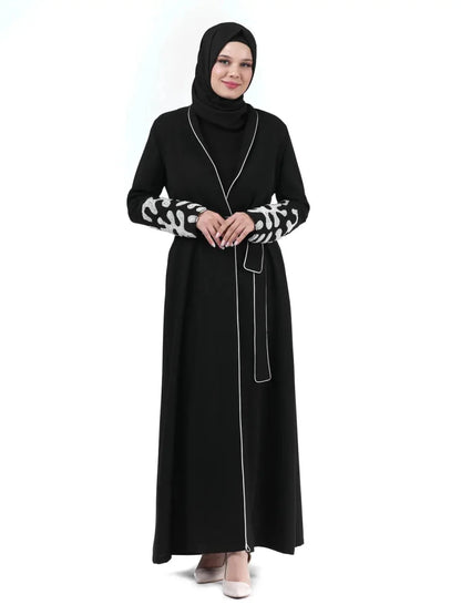 Two-Piece Hijab Abaya with Beaded Sleeves, Black 24378 - ihvan