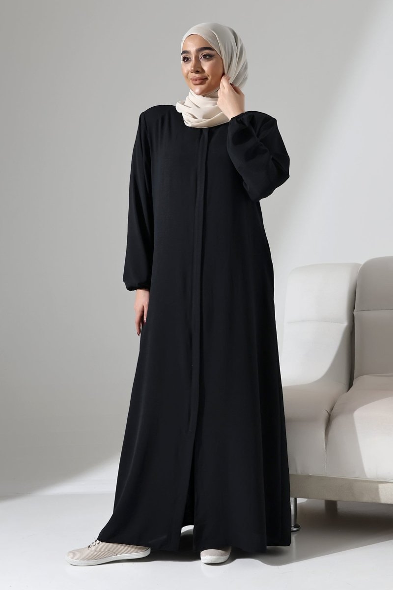 Women's Black Aerobin Hidden Zipper Hajj Umrah Outfit Hijab Abaya - ihvan
