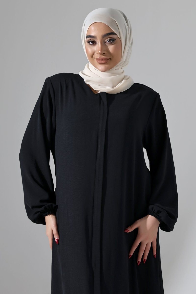 Women's Black Aerobin Hidden Zipper Hajj Umrah Outfit Hijab Abaya - ihvan