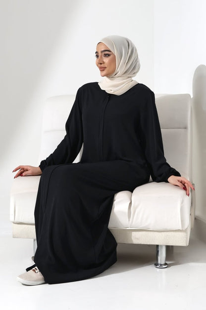 Women's Black Aerobin Hidden Zipper Hajj Umrah Outfit Hijab Abaya - ihvan