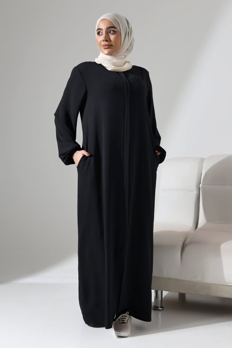 Women's Black Aerobin Hidden Zipper Hajj Umrah Outfit Hijab Abaya - ihvan