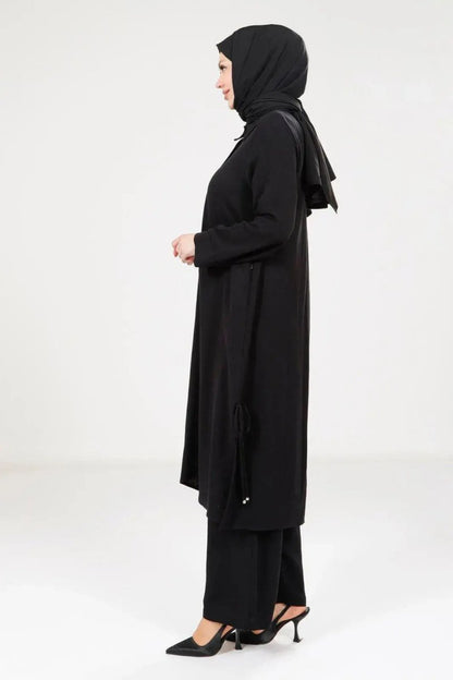 Women's Buttoned Two - Piece Hajj and Umrah Outfit, Black, 9281 - 25 - ihvan