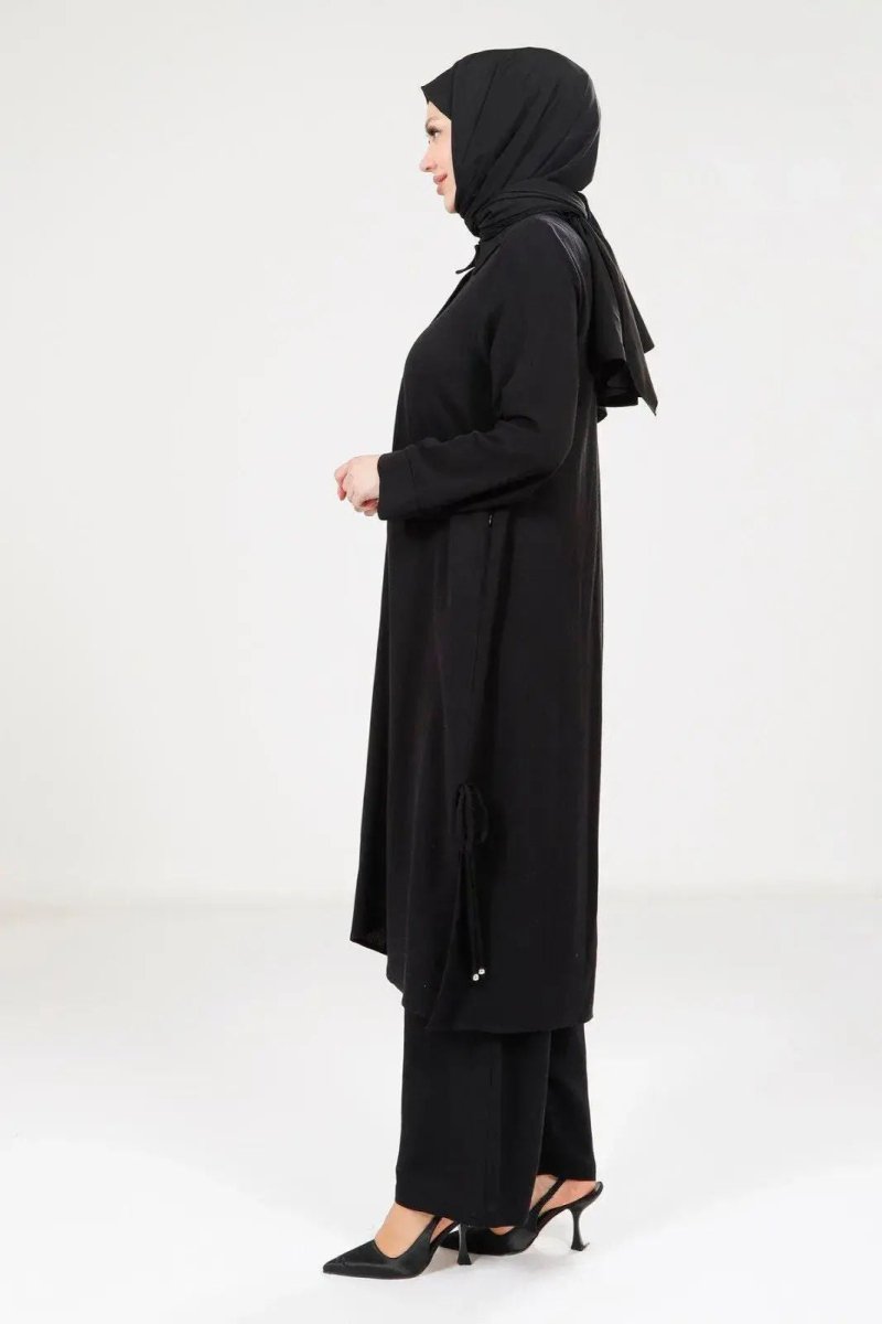 Women's Buttoned Two - Piece Hajj and Umrah Outfit, Black, 9281 - 25 - ihvan