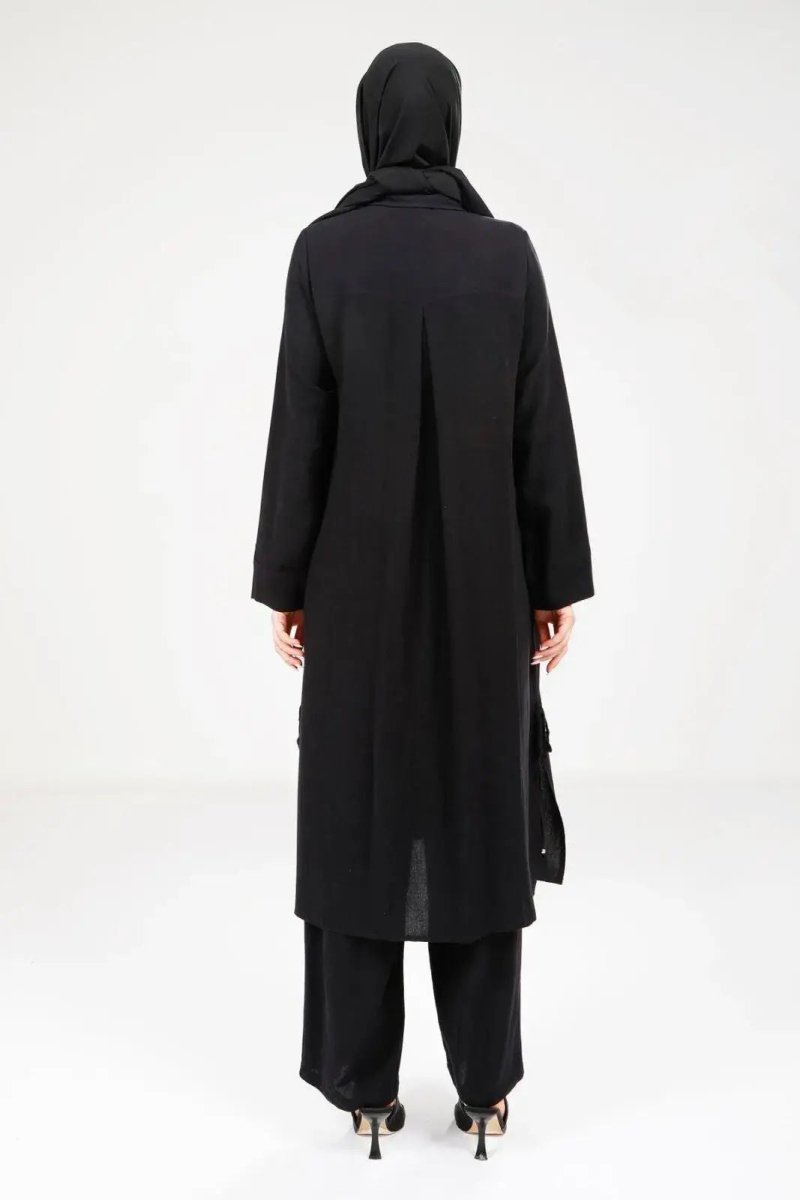 Women's Buttoned Two - Piece Hajj and Umrah Outfit, Black, 9281 - 25 - ihvan