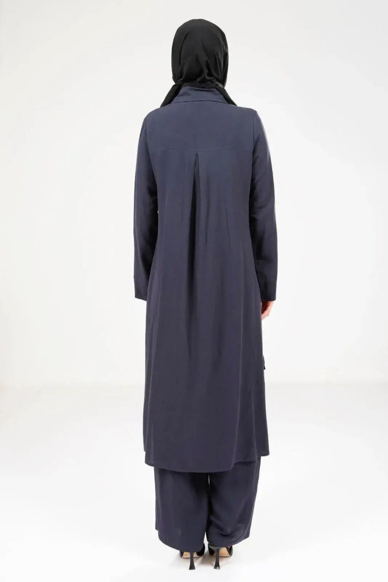 Women's Buttoned Two - Piece Hajj and Umrah Outfit, Navy Blue 9281 - 25 - ihvan
