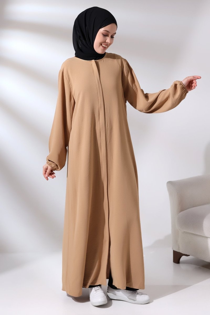 Women's Cappuccino Aerobin Hidden Zipper Hajj Umrah Outfit Hijab Abaya - ihvan