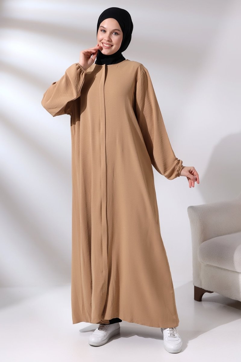 Women's Cappuccino Aerobin Hidden Zipper Hajj Umrah Outfit Hijab Abaya - ihvan