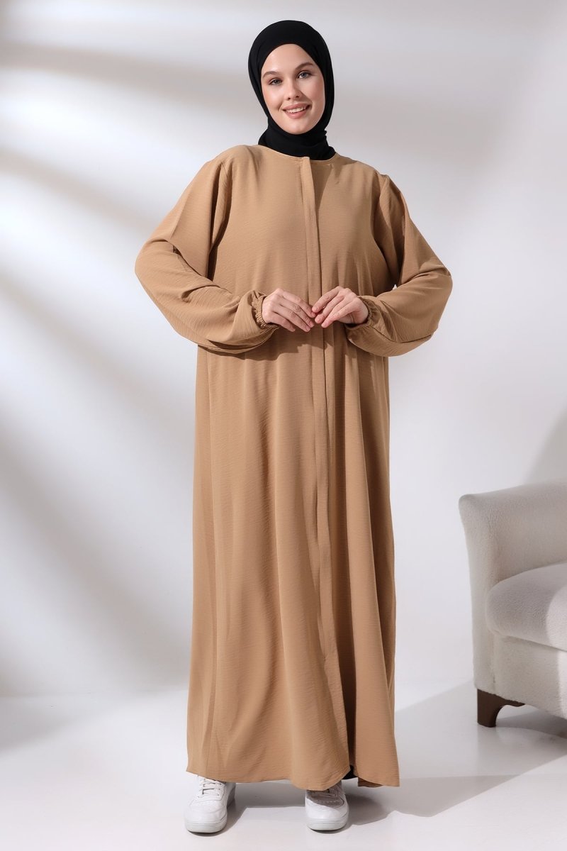 Women's Cappuccino Aerobin Hidden Zipper Hajj Umrah Outfit Hijab Abaya - ihvan