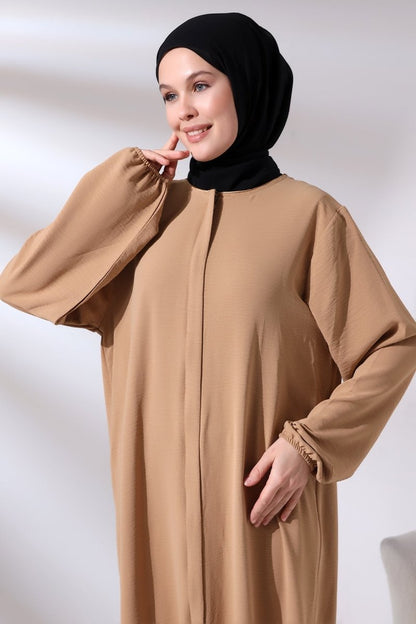 Women's Cappuccino Aerobin Hidden Zipper Hajj Umrah Outfit Hijab Abaya - ihvan
