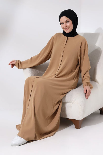 Women's Cappuccino Aerobin Hidden Zipper Hajj Umrah Outfit Hijab Abaya - ihvan