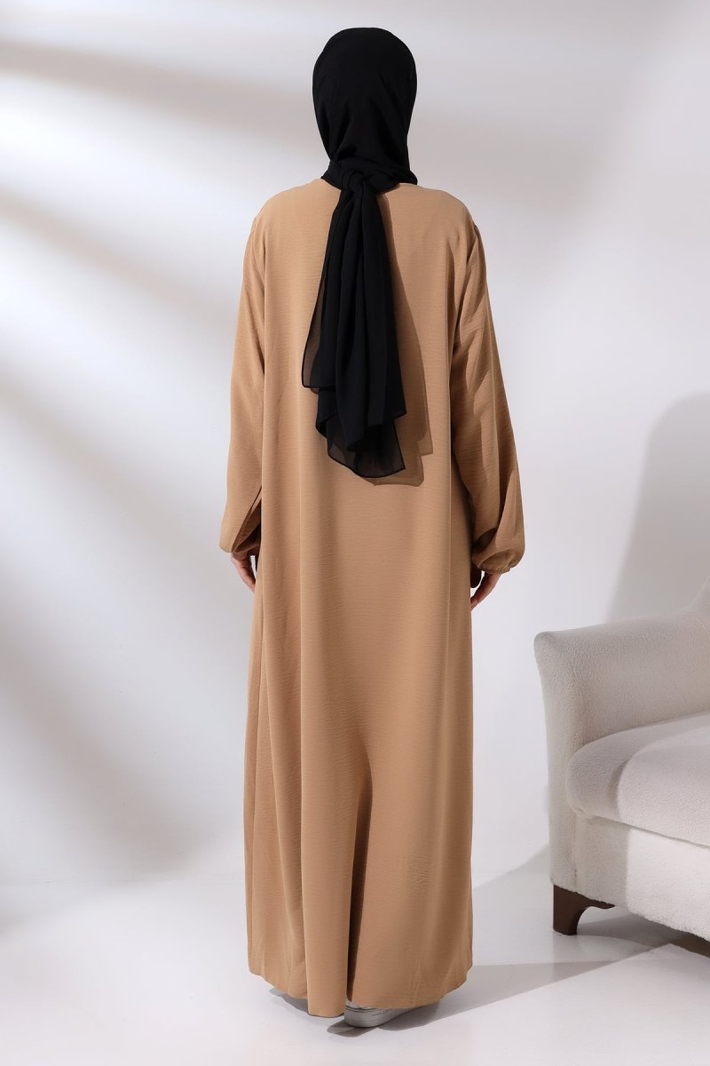 Women's Cappuccino Aerobin Hidden Zipper Hajj Umrah Outfit Hijab Abaya - ihvan