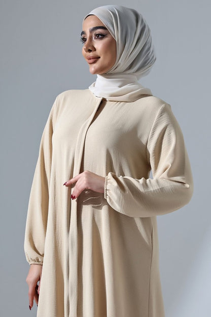 Women's Cream Aerobin Hidden Zipper Hajj and Umrah Outfit, Modest Abaya - ihvan