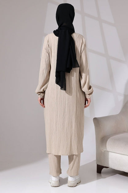 Women's Crepe Fabric Two-Piece Set with Hidden Zipper, Hajj/Umrah Outfit, Beige - ihvan