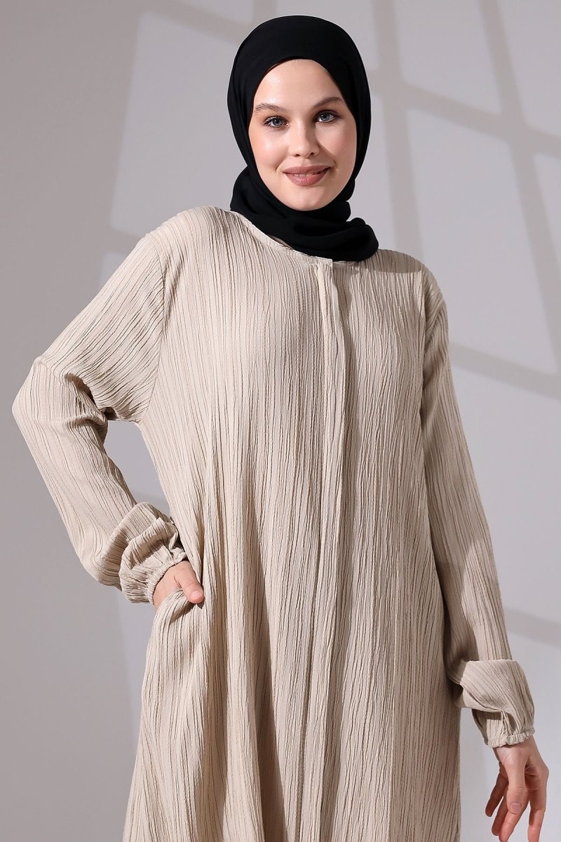 Women's Crepe Fabric Two-Piece Set with Hidden Zipper, Hajj/Umrah Outfit, Beige - ihvan