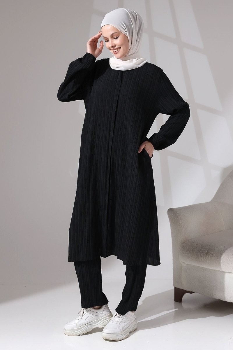 Women's Crepe Fabric Two-Piece Set with Hidden Zipper, Hajj/Umrah Outfit, Black - ihvan