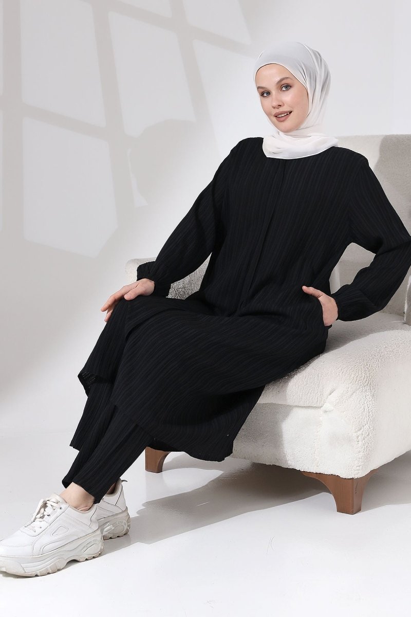 Women's Crepe Fabric Two-Piece Set with Hidden Zipper, Hajj/Umrah Outfit, Black - ihvan