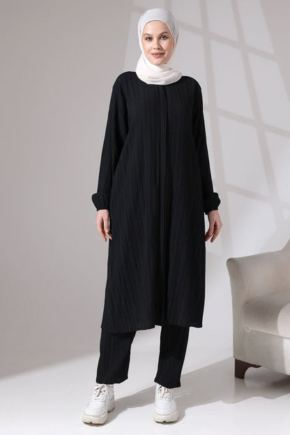 Women's Crepe Fabric Two-Piece Set with Hidden Zipper, Hajj/Umrah Outfit, Black - ihvan