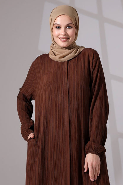 Women's Crepe Fabric Two-Piece Set with Hidden Zipper, Hajj/Umrah Outfit, Coffee Brown - ihvan