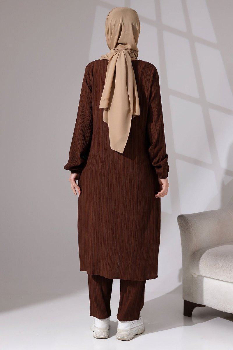Women's Crepe Fabric Two-Piece Set with Hidden Zipper, Hajj/Umrah Outfit, Coffee Brown - ihvan