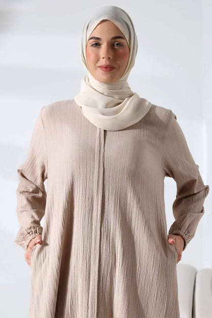 Women's Crepe Fabric Two-Piece Set with Hidden Zipper, Hajj/Umrah Outfit, Cream - ihvan