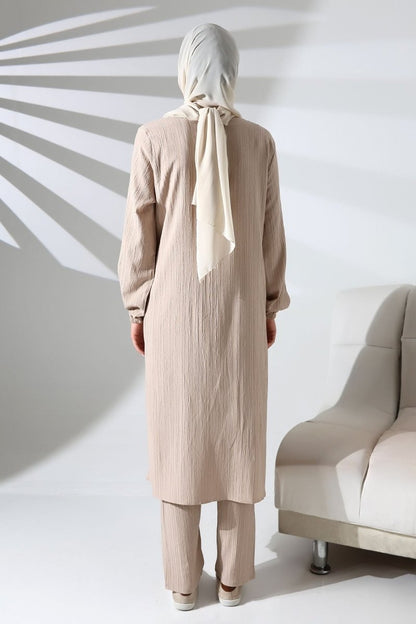 Women's Crepe Fabric Two-Piece Set with Hidden Zipper, Hajj/Umrah Outfit, Cream - ihvan