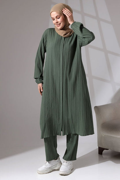 Women's Crepe Fabric Two-Piece Set with Hidden Zipper, Hajj/Umrah Outfit, Green - ihvan