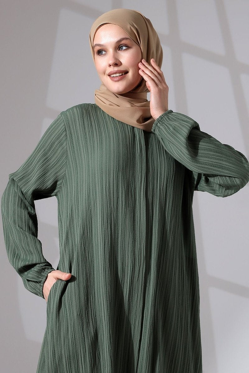 Women's Crepe Fabric Two-Piece Set with Hidden Zipper, Hajj/Umrah Outfit, Green - ihvan