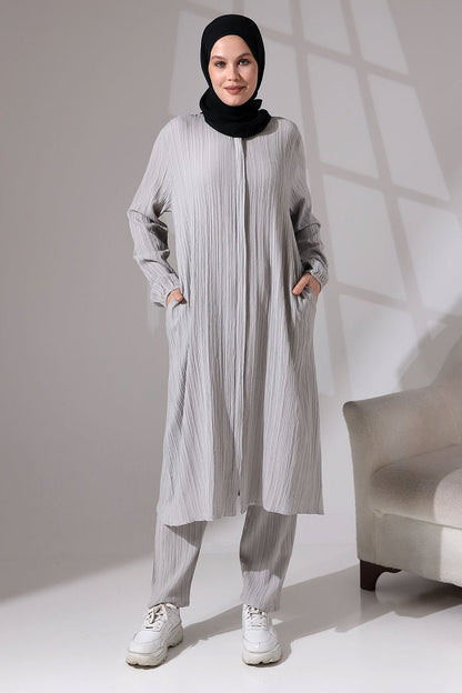 Women's Crepe Fabric Two-Piece Set with Hidden Zipper, Hajj/Umrah Outfit, Grey - ihvan