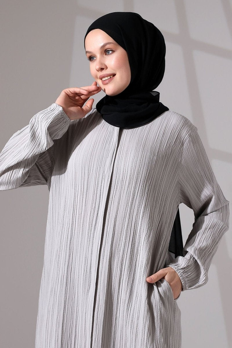 Women's Crepe Fabric Two-Piece Set with Hidden Zipper, Hajj/Umrah Outfit, Grey - ihvan