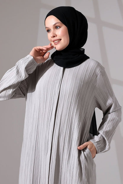 Women's Crepe Fabric Two-Piece Set with Hidden Zipper, Hajj/Umrah Outfit, Grey - ihvan