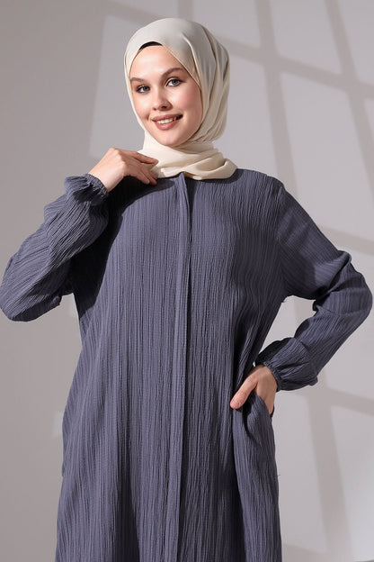 Women's Crepe Fabric Two-Piece Set with Hidden Zipper, Hajj/Umrah Outfit, Smoke Grey - ihvan
