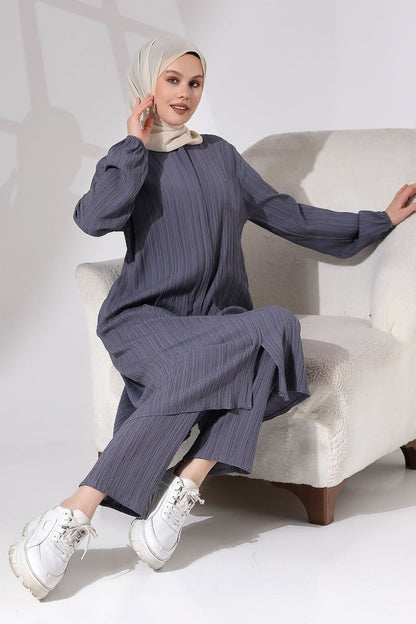Women's Crepe Fabric Two-Piece Set with Hidden Zipper, Hajj/Umrah Outfit, Smoke Grey - ihvan