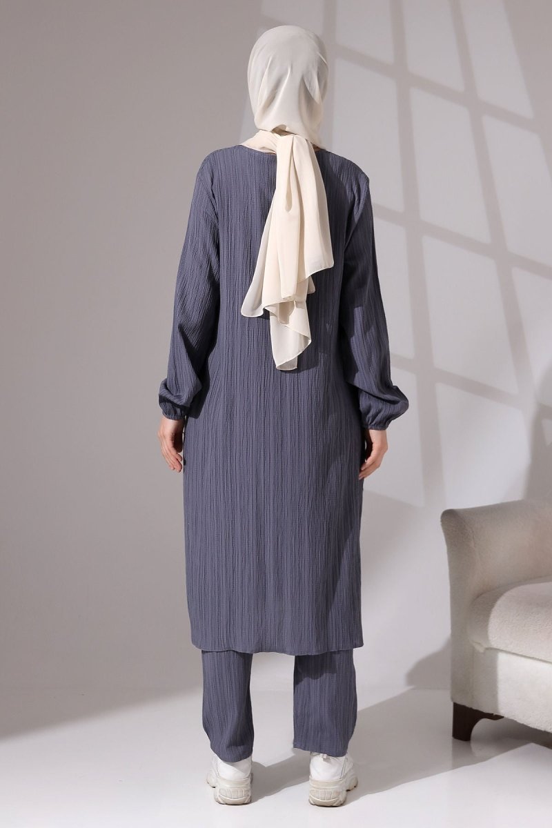 Women's Crepe Fabric Two-Piece Set with Hidden Zipper, Hajj/Umrah Outfit, Smoke Grey - ihvan