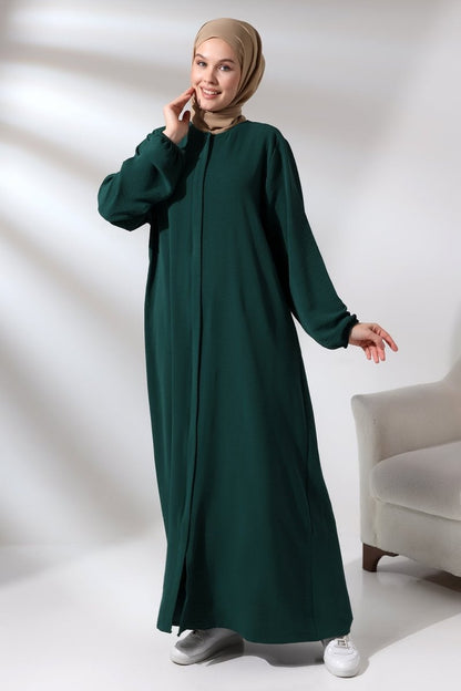 Women's Emerald Green Aerobin Hidden Zipper Hajj and Umrah Outfit, Modest Abaya - ihvan