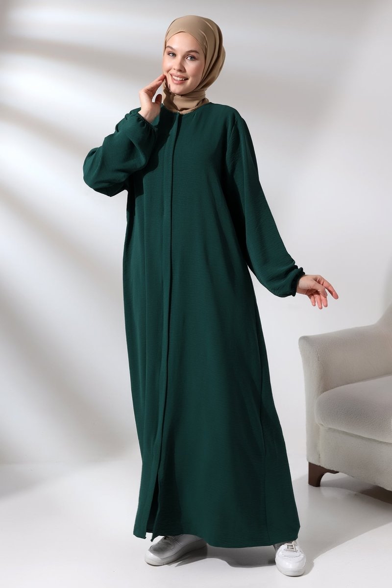 Women's Emerald Green Aerobin Hidden Zipper Hajj and Umrah Outfit, Modest Abaya - ihvan