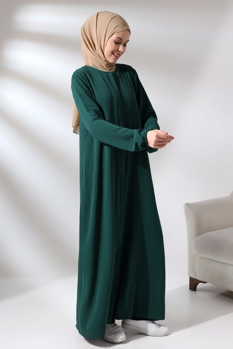 Women's Emerald Green Aerobin Hidden Zipper Hajj and Umrah Outfit, Modest Abaya - ihvan