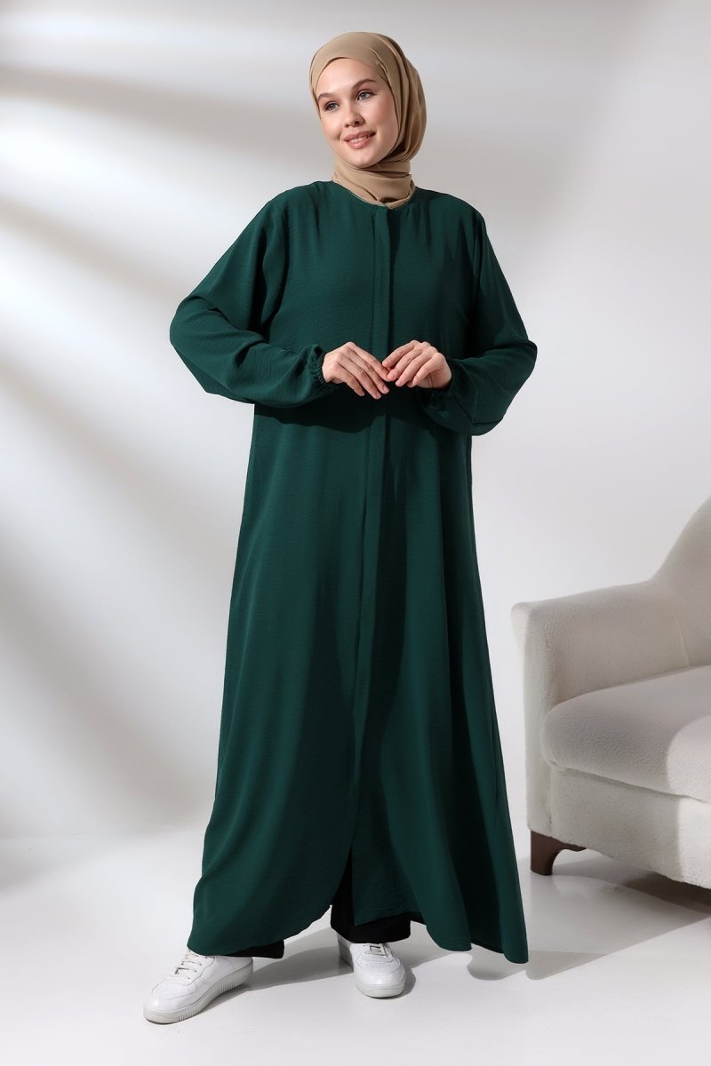 Women's Emerald Green Aerobin Hidden Zipper Hajj and Umrah Outfit, Modest Abaya - ihvan