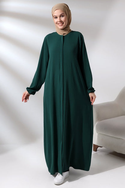 Women's Emerald Green Aerobin Hidden Zipper Hajj and Umrah Outfit, Modest Abaya - ihvan