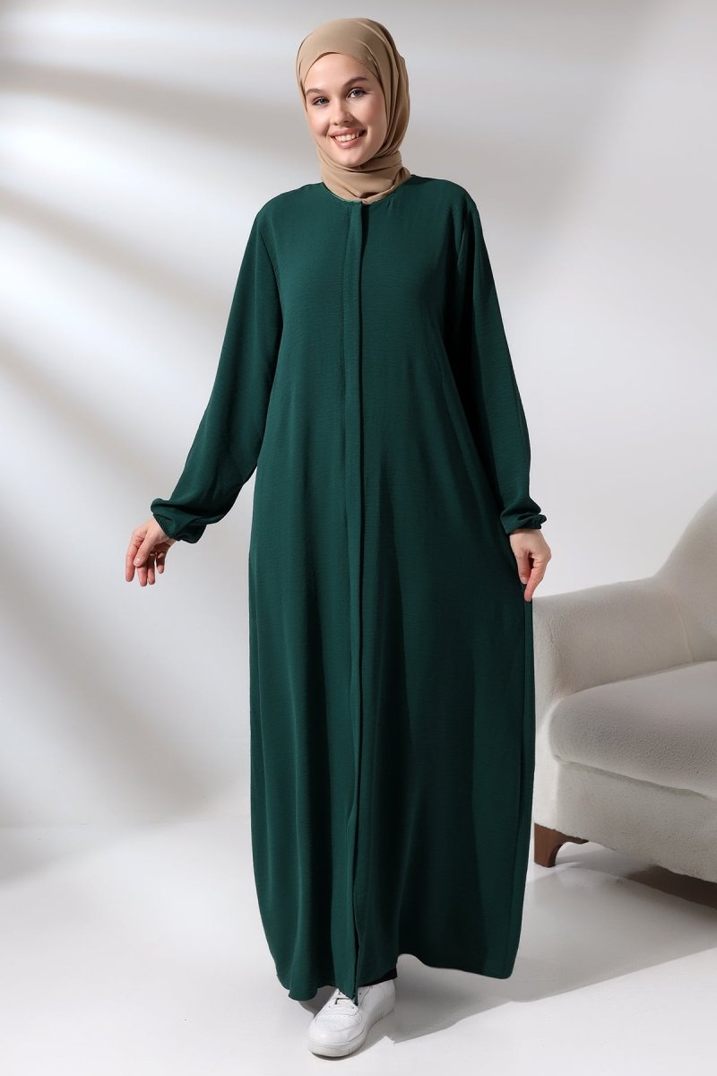Women's Emerald Green Aerobin Hidden Zipper Hajj and Umrah Outfit, Modest Abaya - ihvan