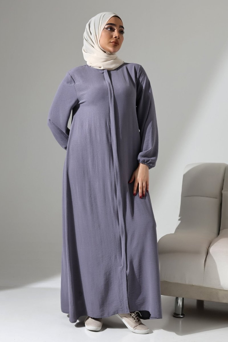 Women's Grey Aerobin Concealed Zipper Hajj & Umrah Outfit Modest Abaya - ihvan