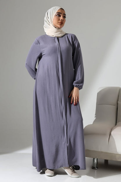 Women's Grey Aerobin Concealed Zipper Hajj & Umrah Outfit Modest Abaya - ihvan