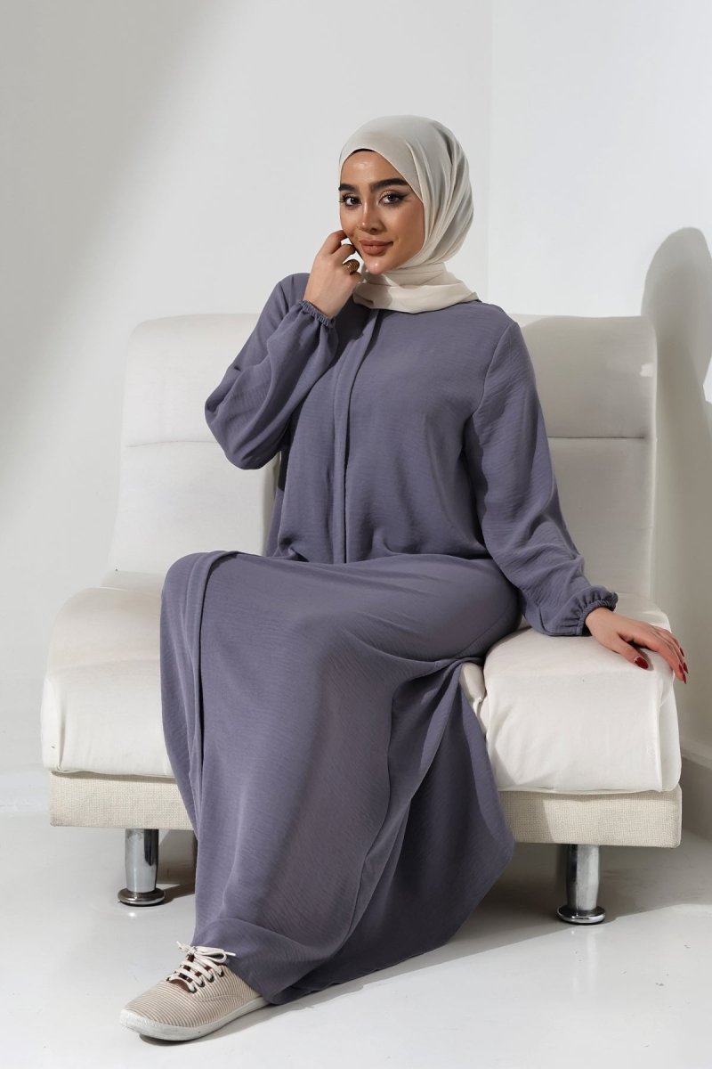Women's Grey Aerobin Concealed Zipper Hajj & Umrah Outfit Modest Abaya - ihvan